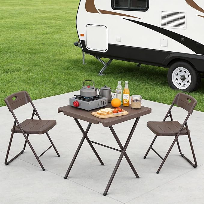Folding Table, 27" Small Foldable Table No Assembly, Square Folding Card Table with Heavy-Duty Steel Frame, Portable Indoor Outdoor Tables for Camping, Patio, Picnic, RV, Dorm, Small Spaces