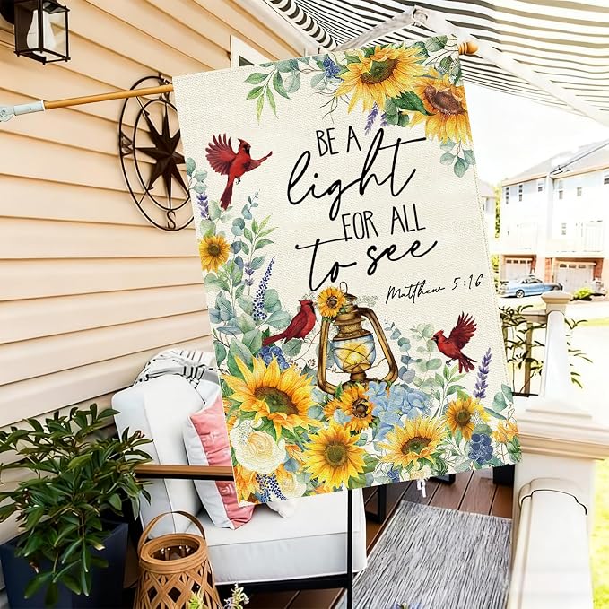 Baccessor Spring Summer House Flag 28x40 Inch Double Sided Burlap,Sunflowers Cardinal Floral Flowers Large Garden Flag Holiday Yard Porch Patio Outdoor Outside Decoration