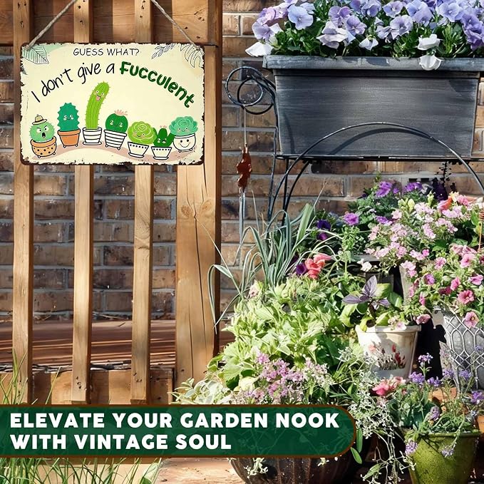 PEACHGARDEN Garden Decor Succulent Metal Sign I Don't Give A Succulent Wall Art Decor Funny Signs for Home Garden Greenhouse Outdoor Yard 8x12 inch