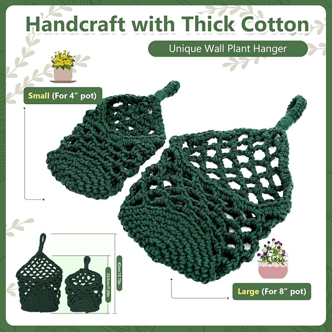 Macrame Wall Plant Hanger, Hanging Planter Basket Holder, Wall Planters for Indoor Plants, for Up to 4 Inch Pot (Green, 4-Inch)