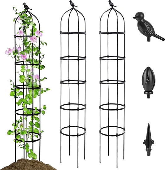 2 Pack Garden Obelisk Trellis for Climbing Plants Outdoor, 6.7FT Adjustable Metal Plant Support with 3 Decorative Tops, Black Rustproof Trellis for Roses, Tomatoes, Clematis & Vines