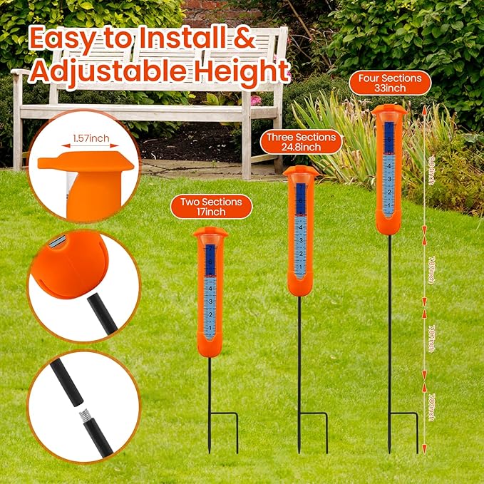 Upgraded Rain Gauge Outdoor, Freeze Proof Rain Gauge with Silicone Cover & Levelling, Large Clear Numbers and Adjustable Height Decorative Rain Measure Gauge with Float Marker for Garden, Yard, Lawn