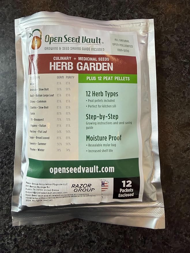 Open Seed Vault | 4,000 Heirloom Seeds | 12 Variety Pack of Herb Seeds | 2026 Season | Non GMO Vegetable and Fruit Seeds | Planting Outdoor & Indoor Garden | Gardening Starter Kit High Yield Produce