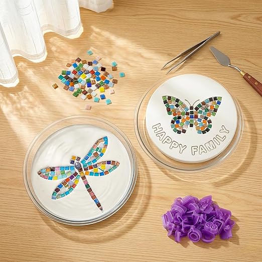U0U 5PCS Stepping Stone Kit Includes 11.8 inch Round Concrete Molds, Mosaic Tiles and Carving Tools,DIY Garden Stepping Stone kit for Kids,Family,Outdoor Walkways Pavement Decoration(No Concrete Mix)