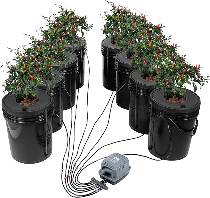 VEVOR DWC Hydroponic System, 5 Gallon 8 Buckets, Deep Water Culture Growing Bucket, Hydroponics Grow Kit with Pump, Air Stone and Water Level Device, for Indoor/Outdoor Leafy Vegetables