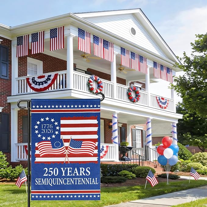 250 Anniversary USA Flag - 4th of July Decorations - 28x40 Inch Patriotic Garden Flag, Double Sided American Flag for Independence Day 1776-2026 250th USA Birthday Yard Porch Lawn Outdoor Decor