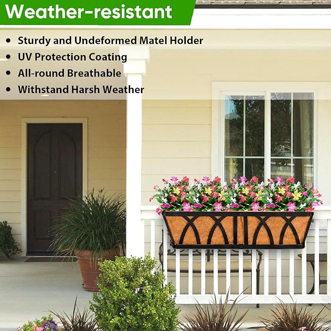 HKZ Deck Balcony Railing Planter Window Boxes - 2 Pack 24 Inch Planter Box, Balcony Planters Railing Hanging, Window Boxes Outdoor Fence Planters