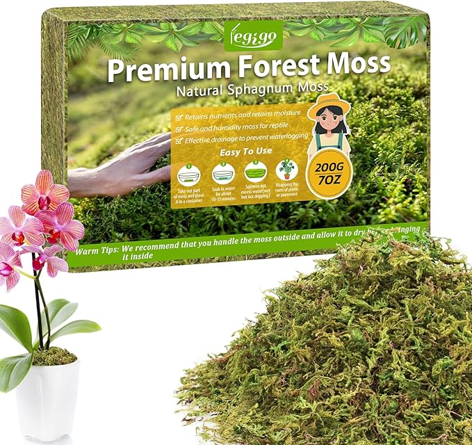 Legigo 7OZ Sphagnum Moss for Plants, 10QT Natural Orchid Moss Potting Mix Dried, Green Forest Plant Moss for Orchid Repotting Carnivorous Succulents Indoor Potted Plants Gardening and Reptiles