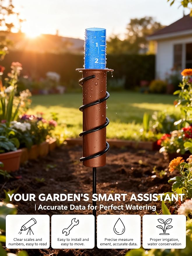 7.8 Inch Large Rain Gauge Outdoor, Freeze Proof & UV Resistant Easy-Read Design with Long Steel Stake, Accurate Rainfall Measuring Tool for Garden Yard Lawn Irrigation