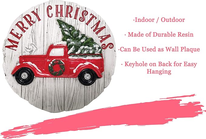 Spoontiques - Garden Décor - Merry Christmas Truck Stepping Stone - Decorative Stone for Garden