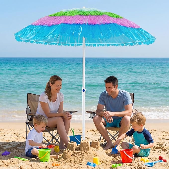 Tangkula 6FT Tiki Patio Umbrella, Hawaiian Style Thatched Market Table Umbrella with Carrying Bag, Tilt Design, 8 Ribs, Tropical Outdoor Umbrella for Beach Patio Garden Pool Backyard