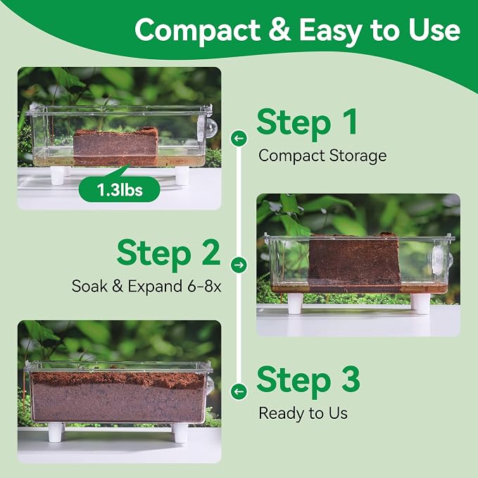 7 Pcs Organic Coconut Fiber Substrate, Biodegradable 100% Natural Coco Soil Brick, Multipurpose Eco-Friendly Terrarium Bedding for Reptiles, Tortoise, Bearded Dragon, Gecko, Snake & Amphibians