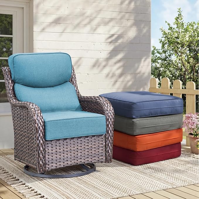 Outdoor Cushion Set for Patio Furniture, UV Resistant, Water Resistant - 6 Inch Thick Dual Layer Back Support Cushions– 24x24 Inch Patio Seat Covers for Chair/Sofa/Couch | Light Blue | 4-Pack |