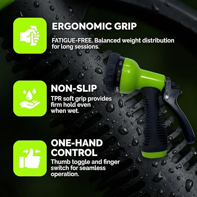 Garden Hose Nozzle Sprayer-This High Heavy-Duty Spray Nozzle Offer 9 Watering Patterns for Watering Plants,Lawns &Gardens,Washing Cars,Household Cleaning and Showering Pets (Green-dark)