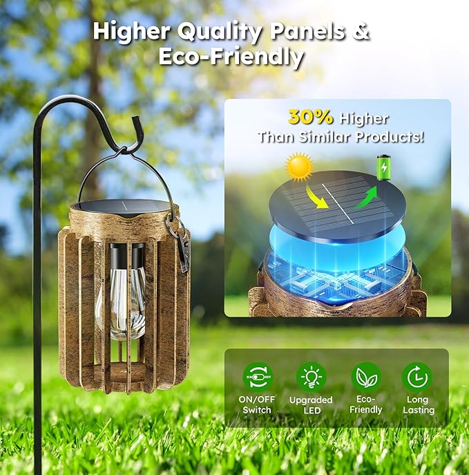 Ahaorigin Solar Lanterns Outdoor Waterproof, Brighter Up to 12 Hrs Outdoor Hanging Solar Lights, Outside Hanging Lanterns for Garden Porch Patio Yard Decor, Gifts for Women Mom Father 4 Pack
