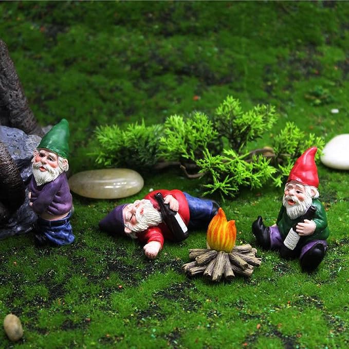 Tirifer 4Pcs Miniature Garden Gnome Set, Wizard Gnome 3D Dwarves Fairy Garden Gnome Statue Kit, Mini Outdoor Sculpture Garden Figurine Decoration for Lawn Yard Balcony Porch Patio