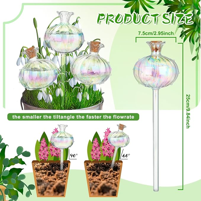 Yungyan 6 Pcs Glass Plant Watering Globes Self Watering Planter Insert Glass Water Bulbs for Indoor Plants Automatic Plant Water Devices for Indoor Outdoor Plants(Rainbow Color,9.84 Inch)
