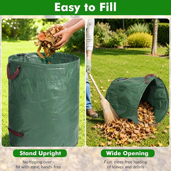 Reusable Yard Waste Bags, 72 Gallon Lawn and Leaf Bags 3-Pack, Collapsible Heavy-Duty Garden Bags, Stand-Up Yard Waste Container for Leaves, Grass Clippings and Lawn Debris