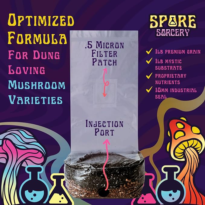 SPORE SORCERY 2 LB All-in-One Grow Bag: Up to 16oz of Mushrooms! Nutrient-Enhanced, Injection Port, Just Add Your Own Spores & Grow Like Magic