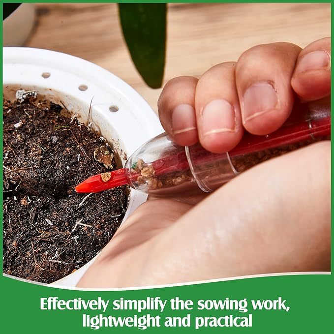 Flutesan 6 Pcs Mini Sowing Seed Dispenser Sower with 2 Transplanting Tools Hand Spreader Garden Seed Planter for Carrot Lettuce Grass and Spinach Sower(Red)