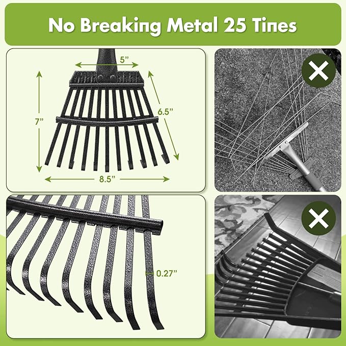 Rake for Leaves, Heavy Duty Small Leaf Rakes for Lawns & Yard with 78” Length 8.5” Width 11 Metal Tines, Lightweight Gardening Rake for Women Men Kids for Shrub,Grass,Mulch
