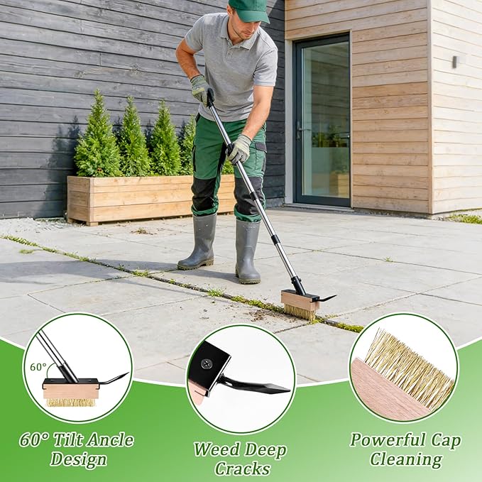 MUDEREK Crack Weeder Tool Set - Upgraded & Lengthened Manual Manganese Steel Crevice Weeding Tool with Adjustable Handle for Moss Weed Removal in Driveways, Patios, Pavers, Garden Cracks