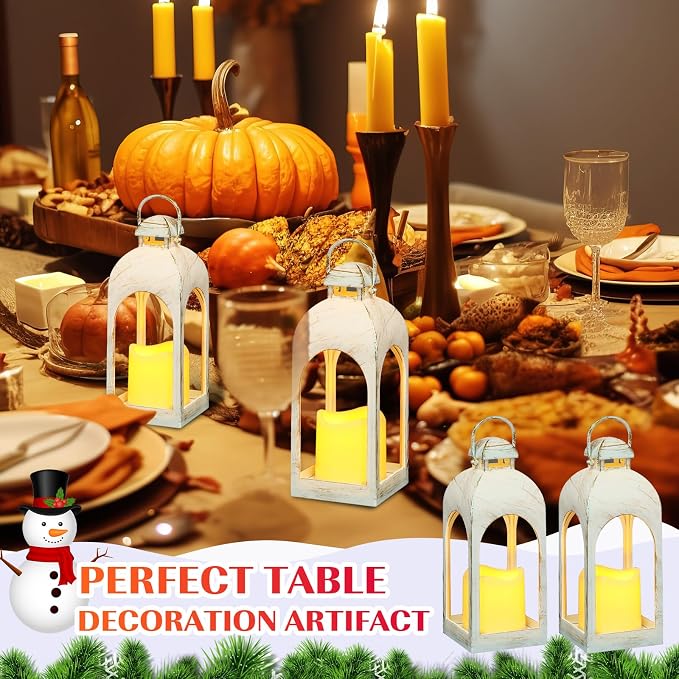 Tujoe 6 Pcs 10 Inch Decorative Candle Lantern Bulk for Wedding Centerpieces Lanterns with LED Flameless Candle Indoor Outdoor Hanging Lights for Wedding Party, Battery Included (White)