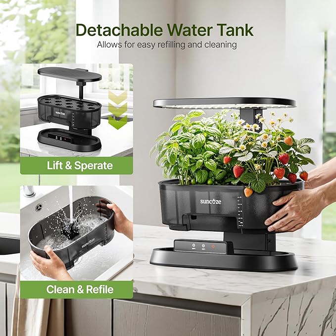 SUNCOZE Hydroponics Growing System with Removable Tank, 36W Dimmable Full Spectrum LED Grow Light, 12 Pods Indoor Herb Garden with 5L Split Water Tank, 21.6" Height Adjustable Hydroponic Garden