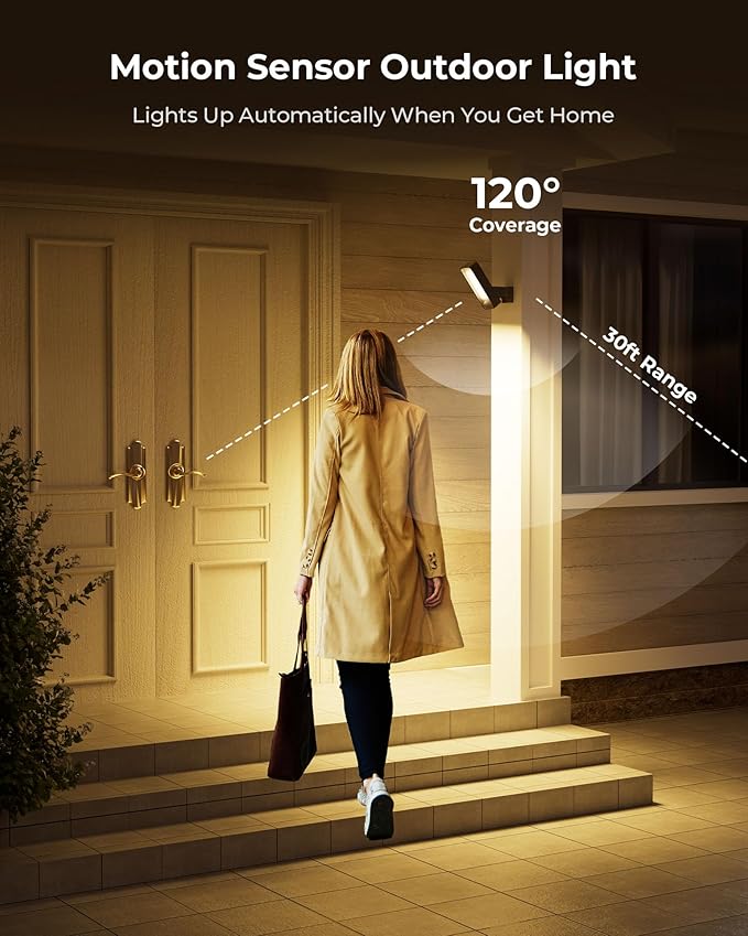 PopoIron Motion Sensor Outdoor Lights, 10000mAh Battery Operated Outdoor Lights with Remote, 3 Modes with Red Alert, Dimmable & 3CCT, Rechargeable Outdoor Security Lights for Porch, Backyard, Garage