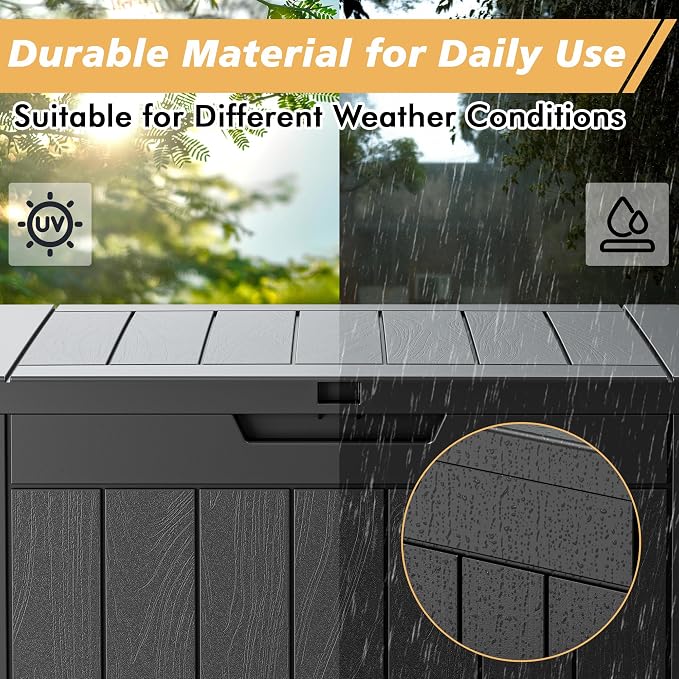 Fancyango 32 Gallon Outdoor Deck Box Waterproof, 2 Packs Storage Box for Patio, Resin Storage Bench Lockable for Garden Tools, Package Delivery, Black