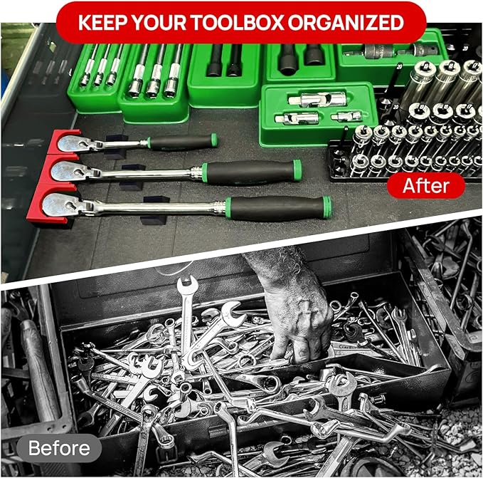 Ratchet Organizer Kit - 3 Pack Set, with Strong Magnets, Ratchet Organizer for Tool Box Drawer, Keep Tools Organized, for Garage, Workshop (Red/Black)