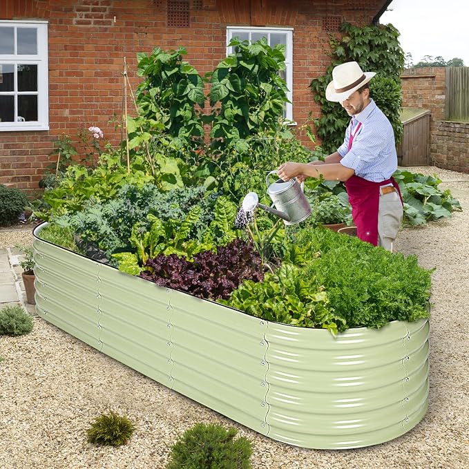 Aoodor 17" Tall Oval Galvanized Raised Garden Bed Kit, 6-in-1 Large Metal Outdoor Planter Box for Vegetables, Flowers, and Herbs, 7.5 x 2.3 x 1.5 Ft, Color