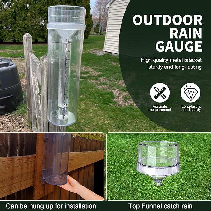 Outdoor Rain Gauge and Snow Professional Stratus Long Term, Made of UV and Heat Resistant Polycarbonate Material for All Weather Conditions with Precise Mounting Bracket