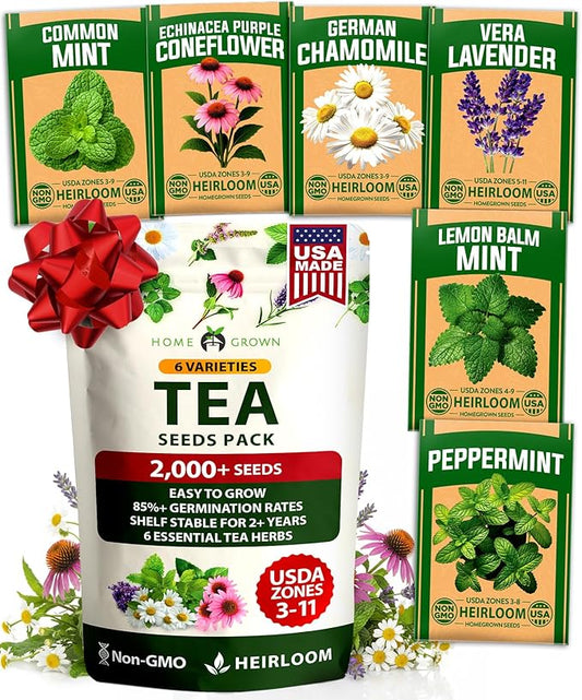 HOME GROWN Medicinal Herb Seeds Vault – 2,000+ Seeds, 6 Non GMO Heirloom Varieties for Indoor & Outdoor Garden – Lavender, Chamomile, Mint, Lemon Balm, Peppermint, Echinacea