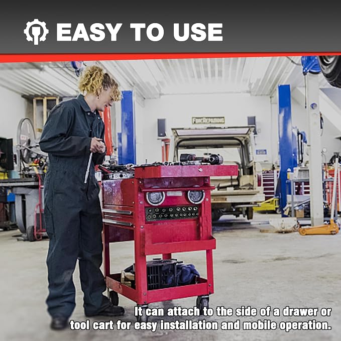 EACELIY 1/2" Magnetic Socket Organizer Set, 2-Piece SAE & Metric Socket Holder Kit,，Tools tray， holds 35 Deep and Shallow 1/2" Sockets, attaches to steel box/tool cart (sockets not included)