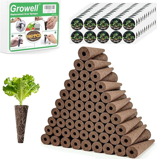 Growell 280Pcs Hydroponic Pods Kit, 140 Grow Sponges with 140 Pod Labels, Hydroponics Supplies, Grower Pods Refill Compatible with AeroGarden & Most Growing System, Seed Starter Pods for Indoor Garden