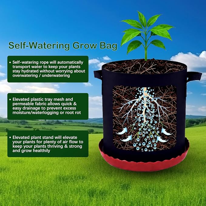ORIMERC 4 Pack Grow Bags 5 Gallon for Growing Strawberry Tomato Self Watering Planter Fabric Plant Grow Bag Come with Plastic Plant Saucer 300G Thickened Garden Pots to Grow Vegetables, Fruit, Flower