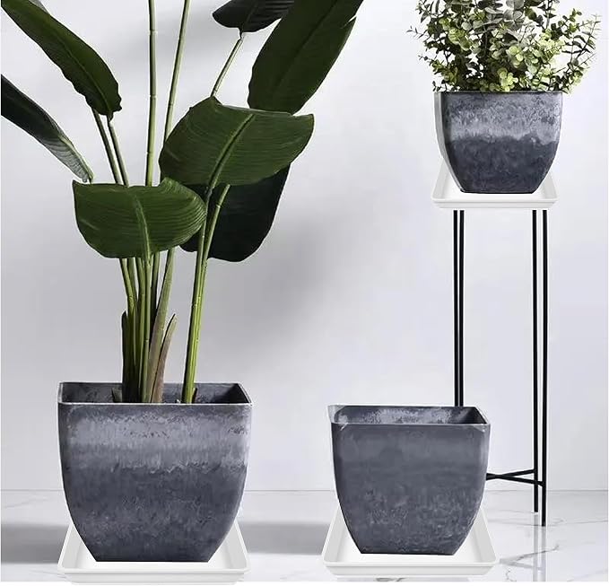 LWALRS 4 Pack Square Plant Saucer 18 Inch, Durable Plastic Plant Saucer, Heavy Duty Plant Pot Saucers, Planters for Indoors and Outdoors Plants，Large Deep Plant Trays for Pots,