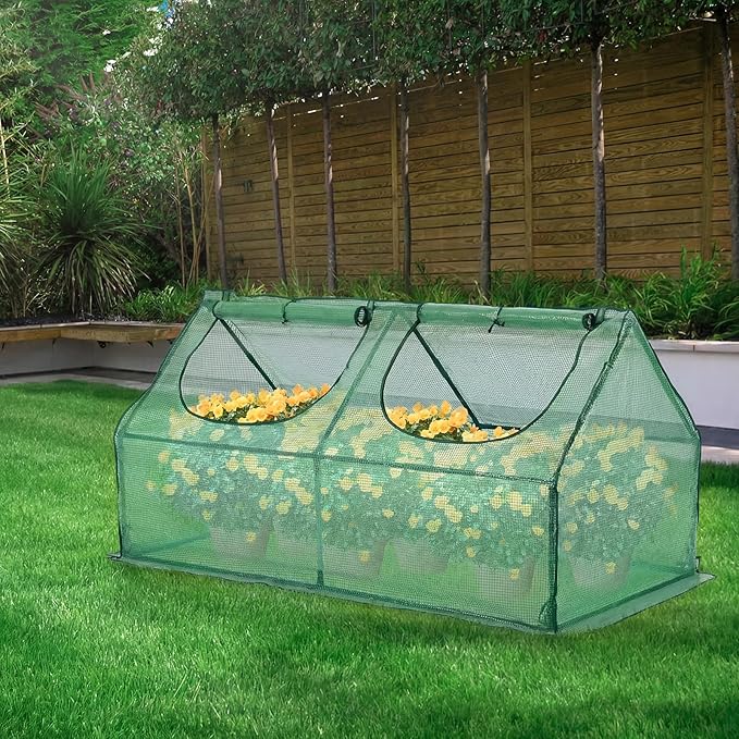 BPS 4x2x2 ft Mini Greenhouse with Green PE Cover UV-Protected Roll-Up Zipper Windows, Ideal for Indoor or Outdoor Use on Raised Garden Beds
