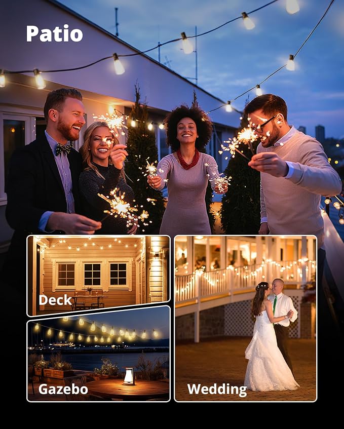 VIPAR String Lights Outdoor 50FT LED Patio Lights Outdoor Waterproof with 25+2 Shatterproof ST38 Edison Bulbs, Outside Hanging Light for Porch, Garden, Backyard, Deck, Balcony, Decor, 2700K Dimmable