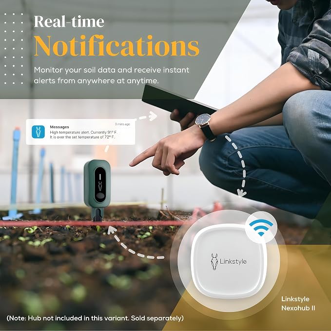 PLANTRON Afra II Smart Soil Moisture Sensor by LINKSTYLE — 3-in-1 Soil Moisture, Temperature and Luminosity Monitoring, IP67 Waterproof, Indoor/Outdoor [Requires Hub to Work] - 3Pack