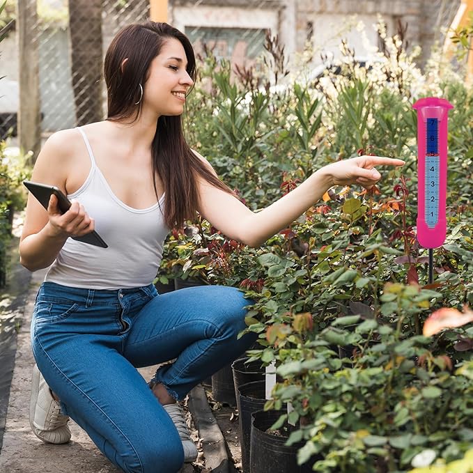 Upgraded Rain Gauge Outdoor, Freeze Proof Rain Gauge with Silicone Cover & Levelling, Large Clear Numbers and Adjustable Height Decorative Rain Measure Gauge with Float Marker for Yard, Garden, Lawn