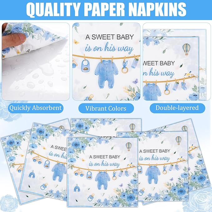 96 Pcs Wildflower Party Decorations Plates and Napkins Forks Floral Blue Disposable Paper Tableware Set for Birthday Flower Gender Reveal Spring Garden Party Supplies for 24 Adult Guests