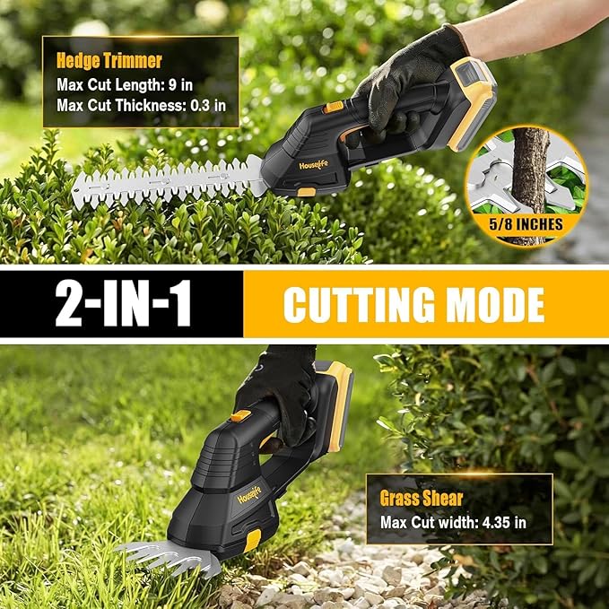 Cordless Hedge Trimmer Compatible with Dewalt MAX 20V Battery, 2 in 1 Handheld Electric Grass Trimmer/Bush Trimmer/Grass Shears for Yard, Garden, and Lawn Care, Powerful & Lightweight (Tool Only)