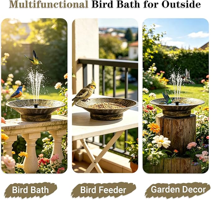 Bird Bath for Outside, Solar Powered Bird Bath Bowl Fountain, Solar Fountain Bird Bath for Outdoor Garden Patio Lawn Tabletop Decor (Gold)