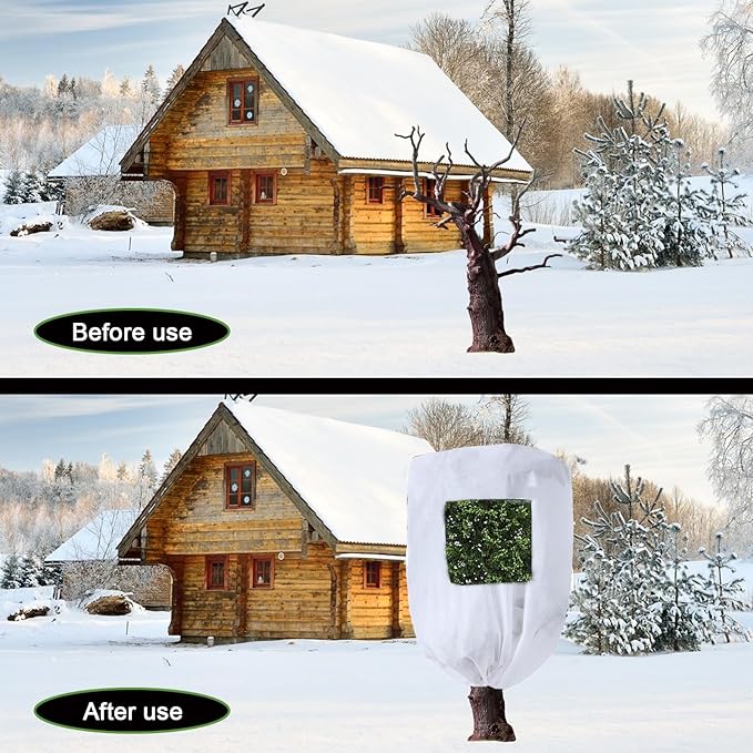 CMINGJ Plant Frost Protection Covers with Viewing Window, 63" x 70.8", 2.06oz/yd², Reusable Drawstring Tree Cover, Winter Tree Blanket with Zipper for Outdoor Plants, Frost Protection Cloths (2 Pack)