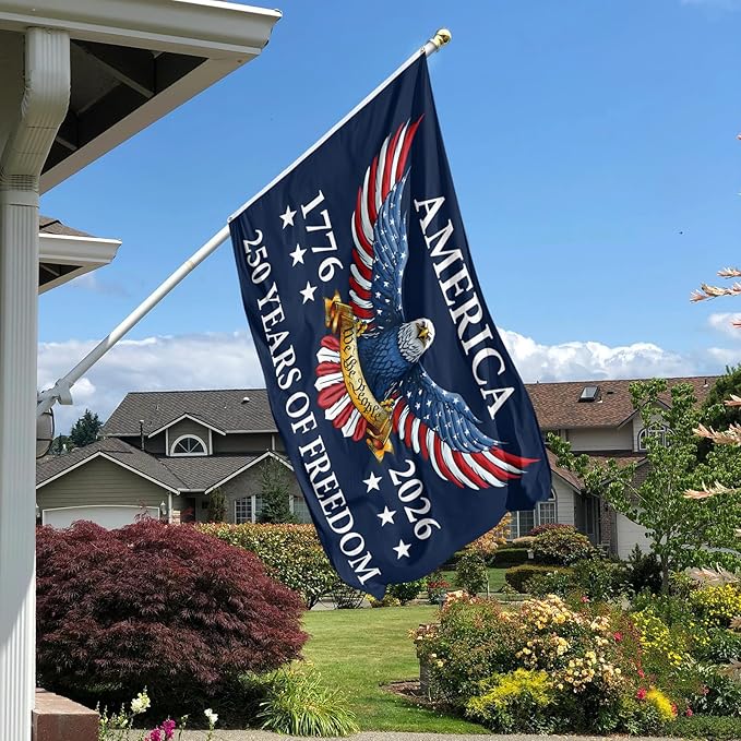 USA 250th Birthday Flag 3x5 Ft with Two Brass Washers for Outdoor Garden and Porch Deck Lawn Yard Decor 1776-2026 250 Years Anniversary Celebration Activity Sign (250 Years Anniversary Flag 3x5ft)