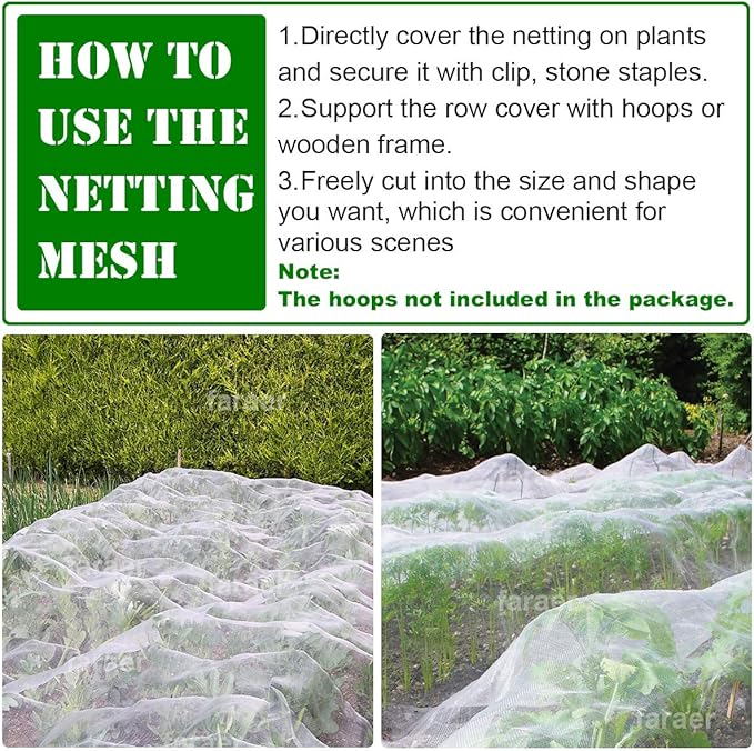 Garden Netting, Plant Covers 10x33Ft Net Ultra Fine Mesh Protection Netting for Vegetable Plants Fruits Flowers Crops Greenhouse Row Cover Raised Bed Barrier Screen Protection Net Cover (10x33ft)