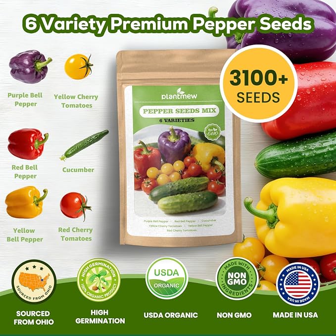12 Pods Pepper Green Seed Pod Kit for AeroGarden, Ahopegarden Hydroponics Growing System, 3100+ Seeds of Cherry Tomato, Yellow, Purple, Red, Sweet Pepper, Cucumber