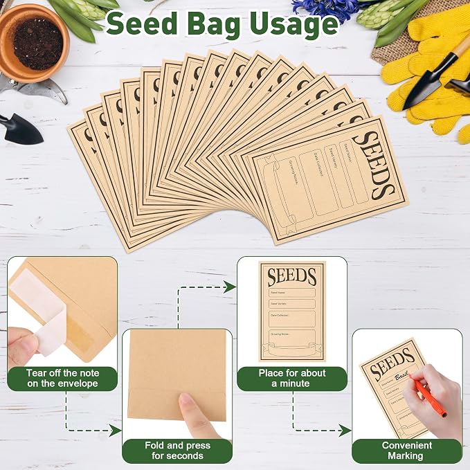 Coolrunner Wood Seed Saving Box, Seed Storage Organizer Case, Seed Packet Storage Organizer with Lock and 3 Handles, 30P Plant Labels, 30P Seeding Envelopes Bag (Blue)